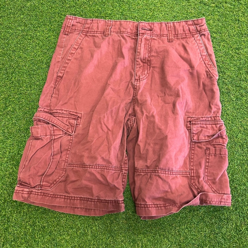 American Rag Mens Cargo Shorts Size 32 Burgundy Red 100% Cotton Casual Pockets
